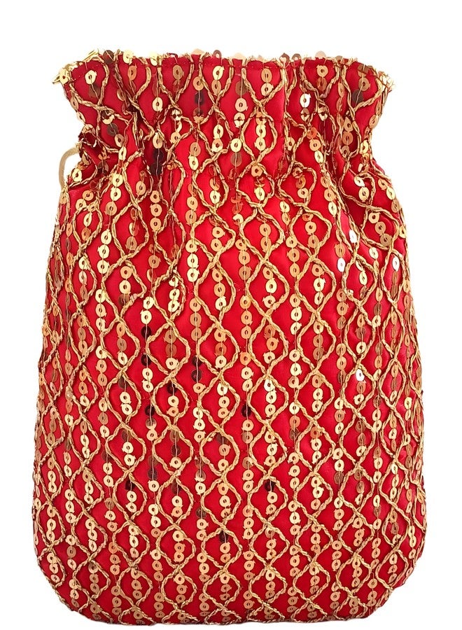 داتشيس حقيبة يد نسائية من دوقة، مزينة بالترتر الأحمر ومقبض من اللؤلؤ (عبوة من 10 قطع) - Image 4